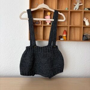 Tocoto Vintage Charcoal Knit Wool Alpaca Blend Suspender Knit Bloomers Dungarees